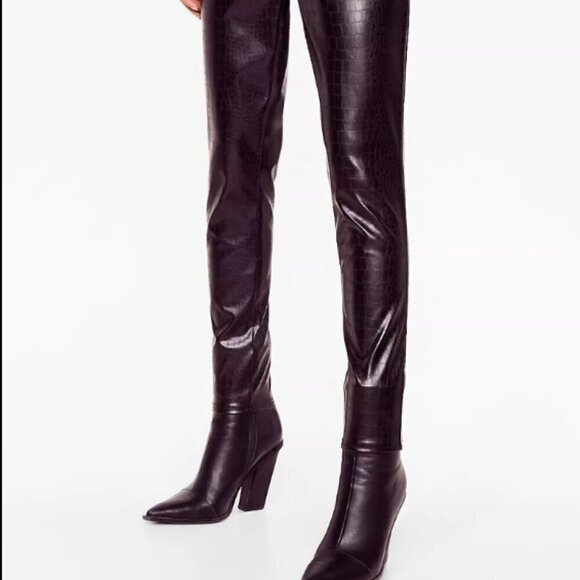 Nasty Gal Croc Faux Leather Leggings 6 NWOT - Picture 3 of 13